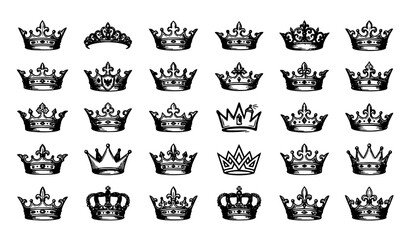 Majestic crown logo sketch vector set with king queen prince princess tiara and luxury royal emblem illustrations © Surjo