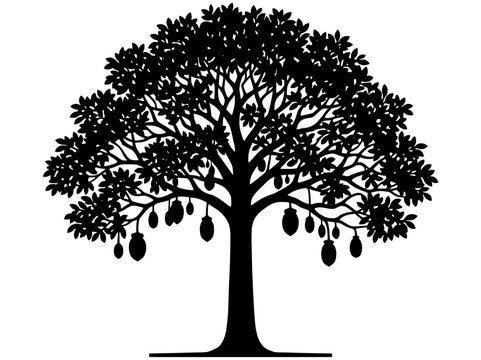 Sapucaia Tree Silhouette Lecythis Pisonis Graphic with Hanging Fruits Transparent Background