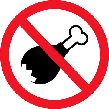 Prohibited cooked chicken leg symbol in a red circle with a diagonal line during a no-food zone