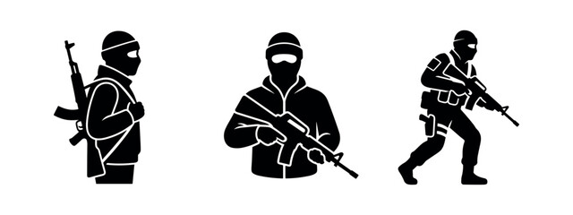 Obraz premium Masked Militant with Assault Rifle Icons
