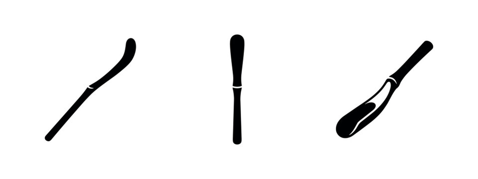 Shoehorns Silhouettes Icon Set. Footwear Accessory and Dressing Aid Vector on White Background.
