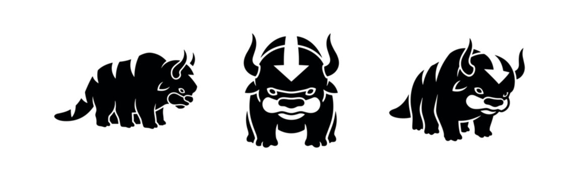 Flying Bison "Appa" from Avatar the Last Airbender Silhouettes. Cartoon Character Vector on White Background.