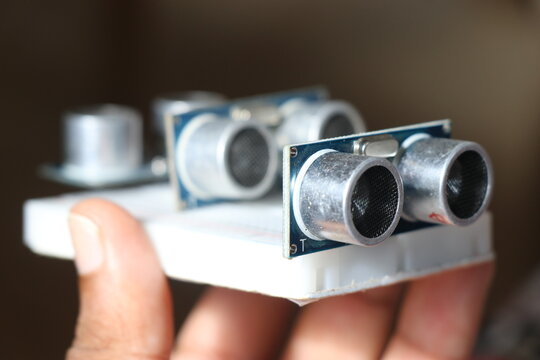 Ultrasonic sensor or the hcsr04 module connected on the breadboard