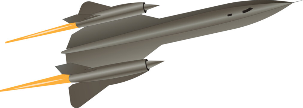 Colored vector illustration of the Lockheed SR-71 Blackbird supersonic stealth aircraft with afterburner flames in flight. Blackbird stealth bomber vector illustration.