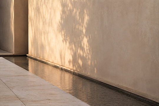 Tree Shadows on a Warm Exterior Wall with Linear Water Detail