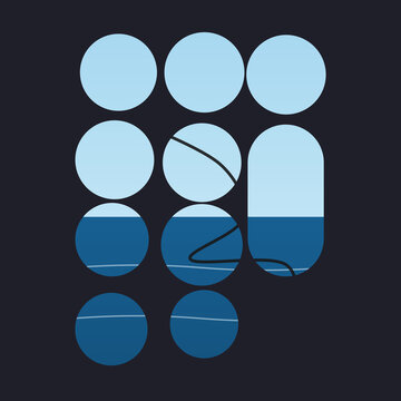 Set of nine beach balls floating on water with one popped isolated on transparent background