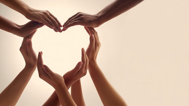 Hands form a heart shape to symbolize unity and support among diverse.