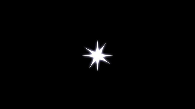 Sparkling white stars twinkle light animation,white cartoon, flat, vector, doodles style stars blinking, sparkling stars Shine animation.light with sparkle rays on black screen backround.4K