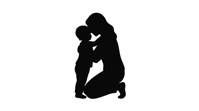 Mother and child silhouette vector graphic illustration showing a tender moment of pure unconditional love bonding