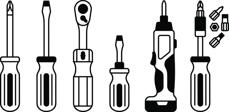 Set of various screwdrivers and tools