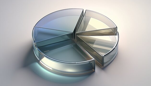white background 3d glass pie chart with one slice removed