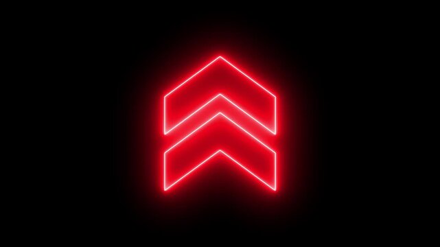 Red neon glowing double arrow sign animation on black background, for ui and, navigation