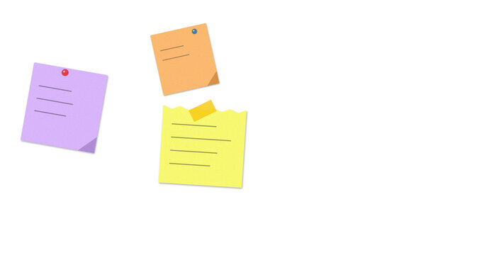 Colorful sticky notes with text and doodles on white background