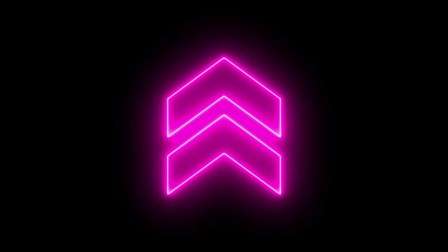 Neon pink glowing double arrow sign pulsing on black background, for ui and, motion