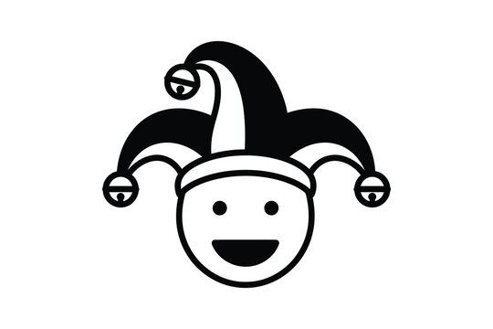 Smiling Court Jester Icon in Black and White Vector Style