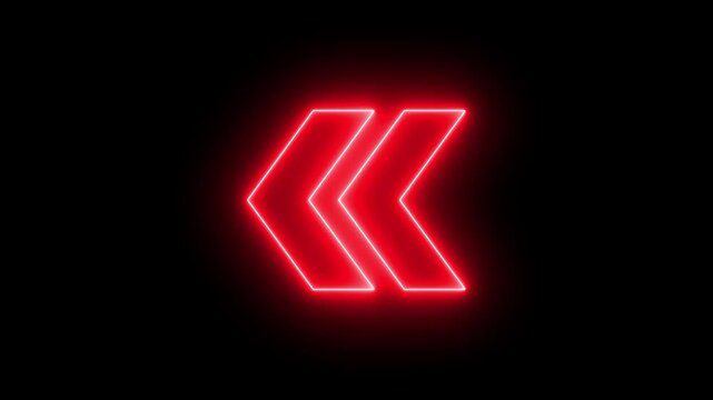 Glowing red neon double arrow animation on black background, for ui navigation, and directional signage