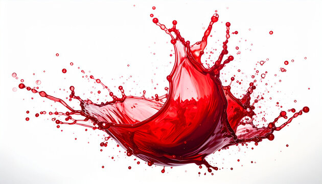 Red liquid splash frozen in time isolated on white