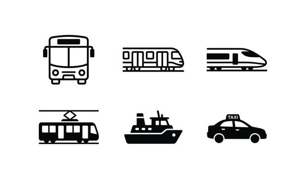 Set of simple public transport and travel icons
