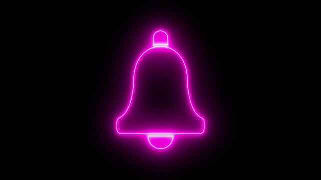 Neon pink glowing notification bell pulsing on black background, for social media, alerts