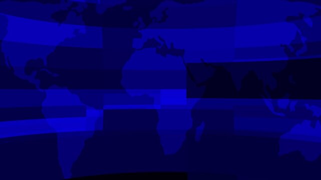 Blue Abstract News Broadcast Motion Background Loop with World Map Overlay - Breaking News TV Studio Studio Lower Third Intro Motion Graphic Video for Journalism, Global Media, Business Report.
