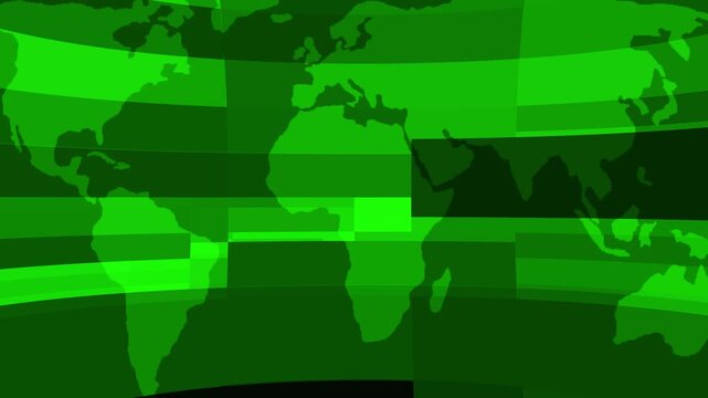 Green Abstract News Broadcast Motion Background Loop with World Map Overlay - Breaking News TV Studio Studio Lower Third Intro Motion Graphic Video for Journalism, Global Media, Business Report.