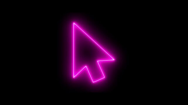 Neon pink glowing mouse cursor arrow pulsing on black background, for digital ui