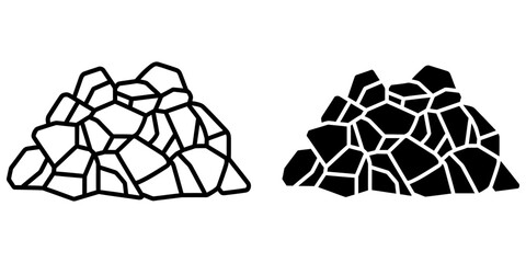 Pile of rough-hewn rocks in a flat design style with clean lines and solid silhouette options © Mahmud