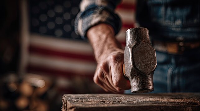 worker holding heavy sledgehammer for industrial construction