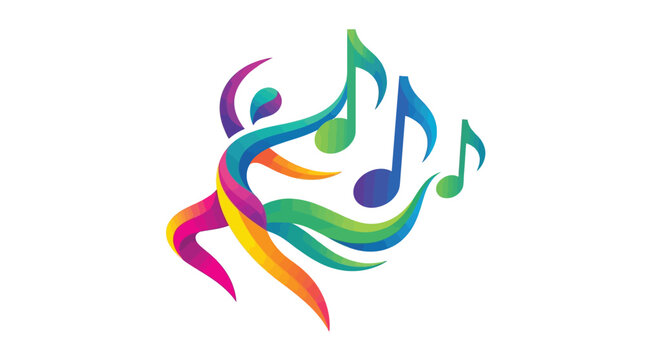 Vibrant abstract human figure dancing gracefully with flowing colorful musical notes in a modern style