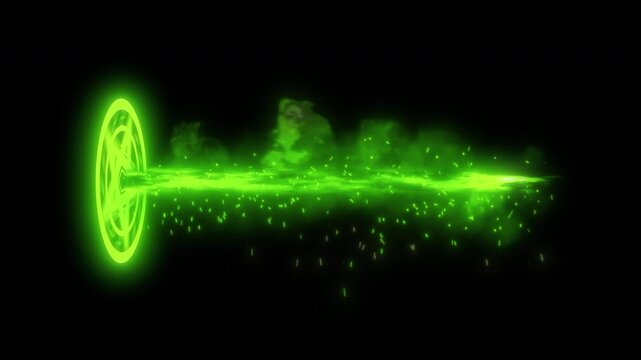 Bright Green Pentagram Energy Turbine Firing Particle Beam VFX &ndash; 4K MOV with Transparent Background and Alpha Channel