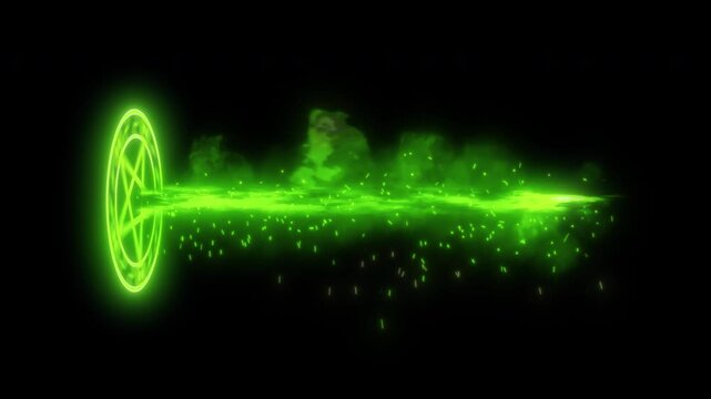 Runic Green Pentagram Magic Circle Firing Energy Beam VFX &ndash; 4K MOV with Transparent Background and Alpha Channel