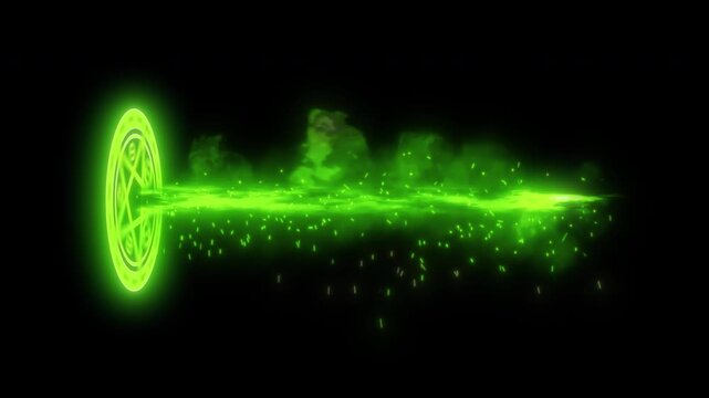Green Pentagram Portal with Arcane Glyphs Firing Energy Beam VFX &ndash; 4K MOV with Transparent Background and Alpha Channel
