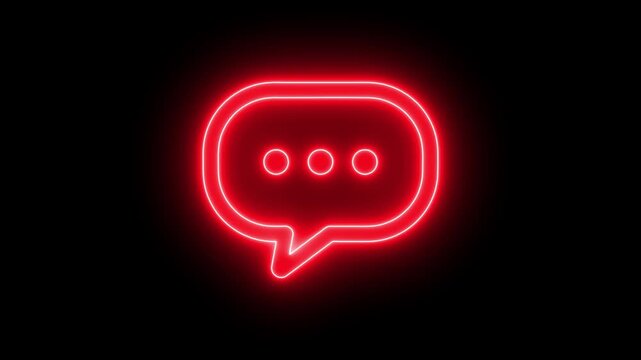 Glowing red neon speech bubble with pulsing ellipsis animation for digital communication chat