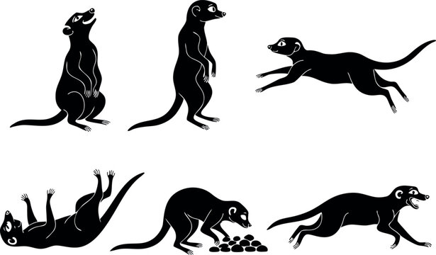 Meerkat silhouette vector set african suricate wild animal icons in various poses standing running playing