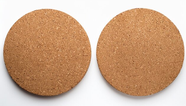 circular cork coaster with natural textured surface isolated on white background top view