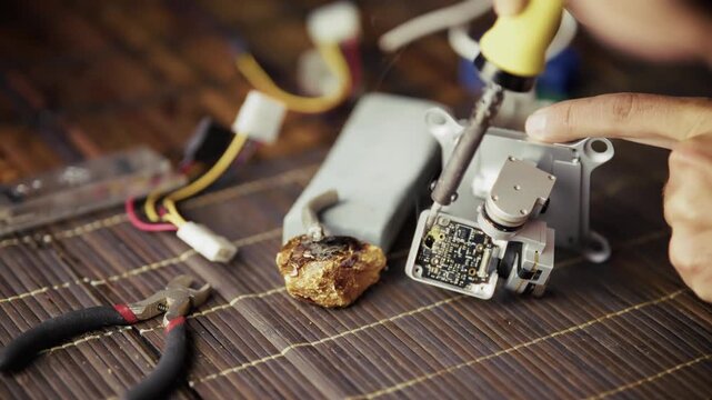 Electronics Repair Workshop. Maintenance Technical Service Equipment Hardware. Fix Precision Microchip Assembly 