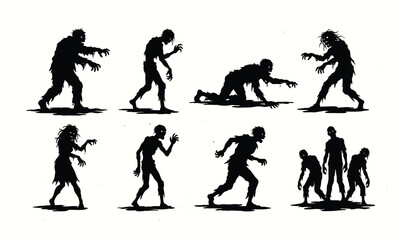 Creepy zombie silhouettes set with spooky monster characters vector illustration © Avartde