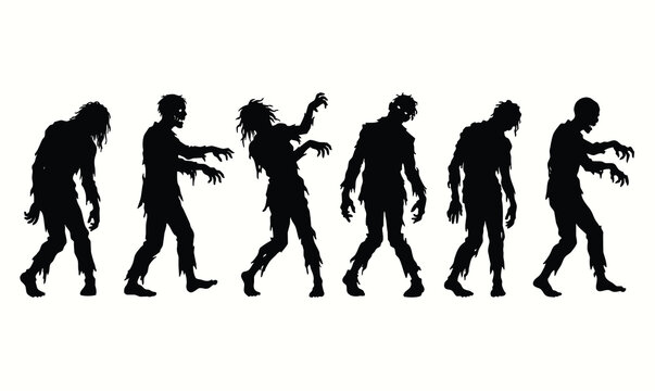 Creepy zombie silhouettes set with spooky monster characters vector illustration