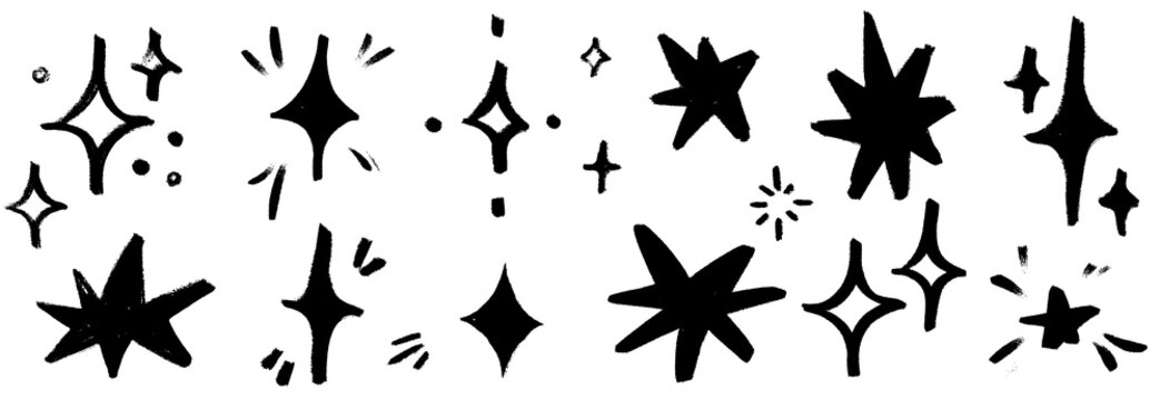 Crayon and chalk star doodles drawn by hand across soft paper. Pencil figures, asterisks and a second crayon star bring a warm hand drawn energy to every figure.