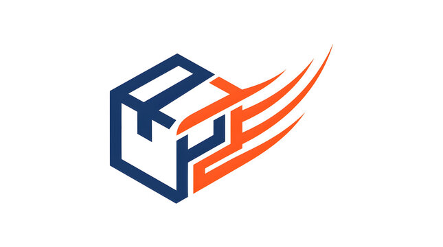 Modern express package delivery logo design, cardboard box with dynamic motion speed lines icon for courier, shipment, logistics, and e-commerce service isolated on white background