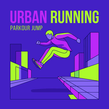 Vibrant Urban Parkour Jump Illustration For Active Lifestyle Marketing