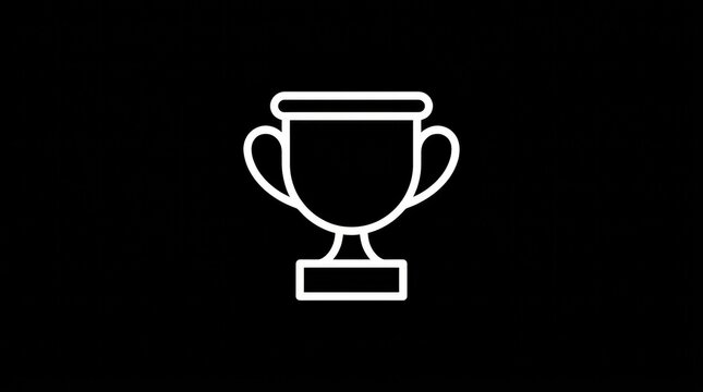 Minimalist white outline of a trophy cup icon isolated on a solid black background for digital design