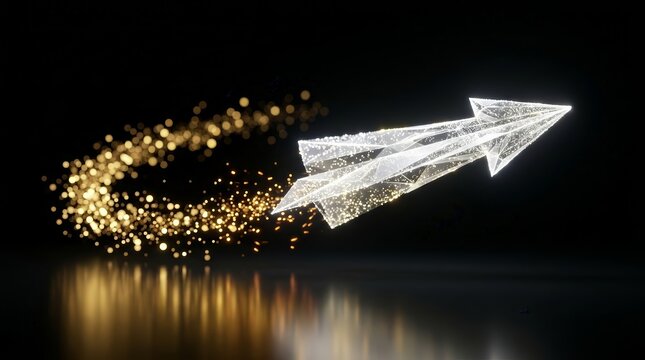A light particle paper arrow moving forward, symbolizing change management.