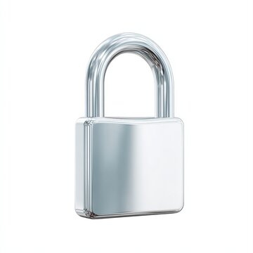 A shiny silver padlock with a simplistic design, ideal for representing security, safety, and protection in various contexts such as articles, presentations, or digital content,