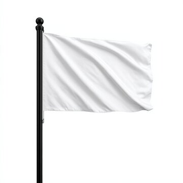 A blank white flag fluttering on a black pole, ideal for concepts of peace, truce, or neutrality, Suitable for presentations, symbolizing surrender or starting anew,