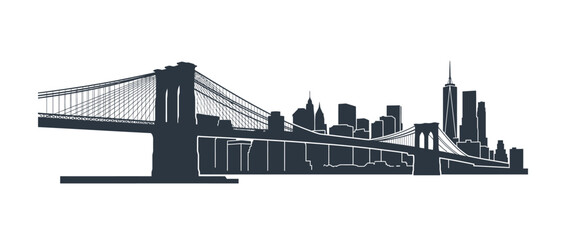 Obraz premium Brooklyn Bridge Skyline Silhouette - New York City Landmark Vector