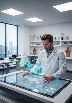 Scientist Working with Holographic Prosthetic Interface