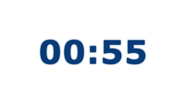 "A futuristic digital clock animation starting from 1 minute and smoothly counting up to 00 second with ultra realistic, 4K UHD, no logo, no watermark."