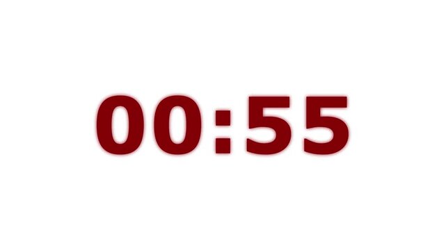 "A futuristic digital clock animation starting from 1 minute and smoothly counting up to 00 second with ultra realistic, 4K UHD, no logo, no watermark."