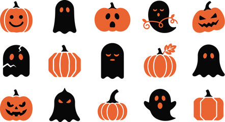 Fototapeta premium Set of Halloween ghost silhouettes with expressive flying shapes